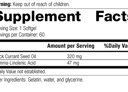 Black Currant Seed Oil, 60 Softgels, Rev 10 Supplement Facts