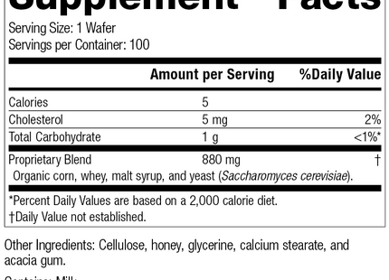 Lactic Acid Yeast™, 100 Wafers, Rev 22 Label Image.
