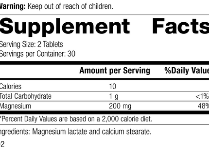 Magnesium Lactate Rev 02 Supplement Facts