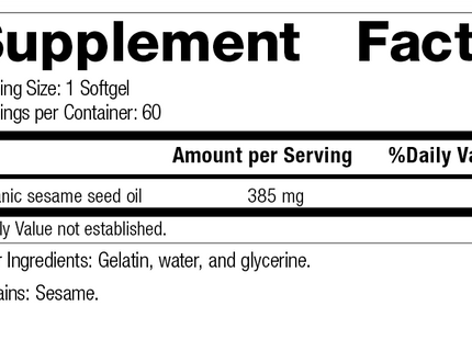 Sesame Seed Oil, 60 Softgels, Rev 07 Supplement Facts