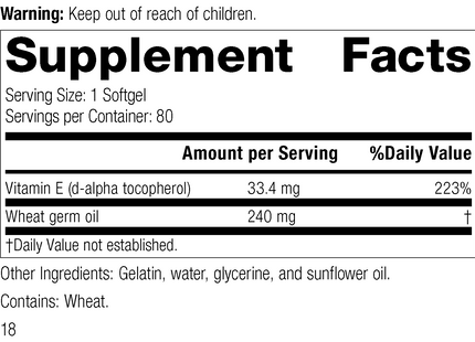 Wheat Germ Oil Fortified™, Rev 16 Supplement Facts