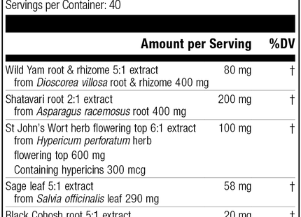 Wild Yam Complex, 40 Tablets, Rev 12 Supplement Facts