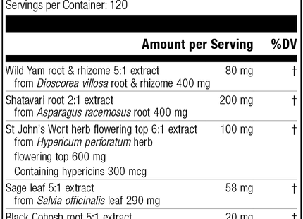 Wild Yam Complex, 120 Tablets, Rev 09 Supplement Facts