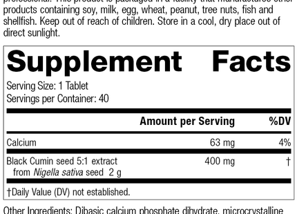 Black Cumin Seed Forte, 40 Tablets, Rev 03 Supplement Facts